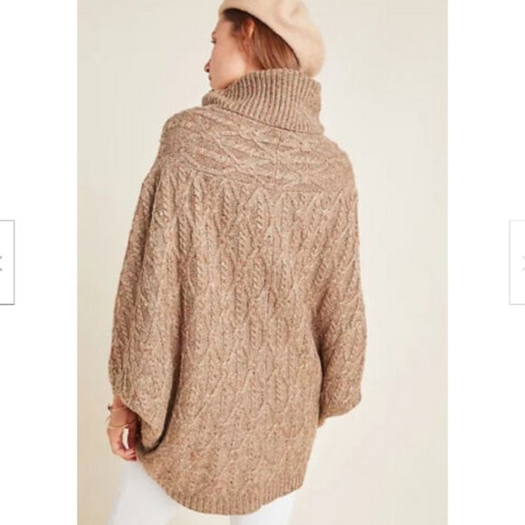 Anthropologie XS NWT Corinne Cable Knit Poncho Sweater Taupe Tan - Picture 3 of 8